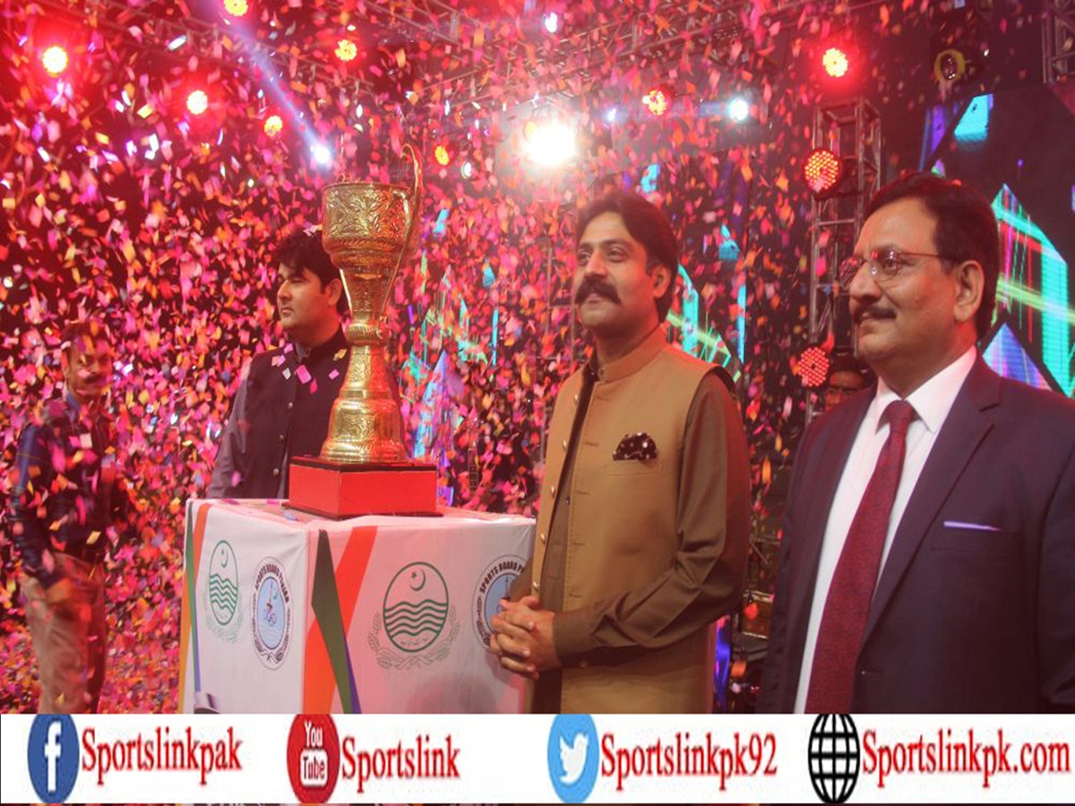 Punjab Minister for Sports and Youth Affairs Rai Taimoor Khan Bhatti and Director General Sports Punjab Javed Chohan greet newly-elected SJAL office-bearers