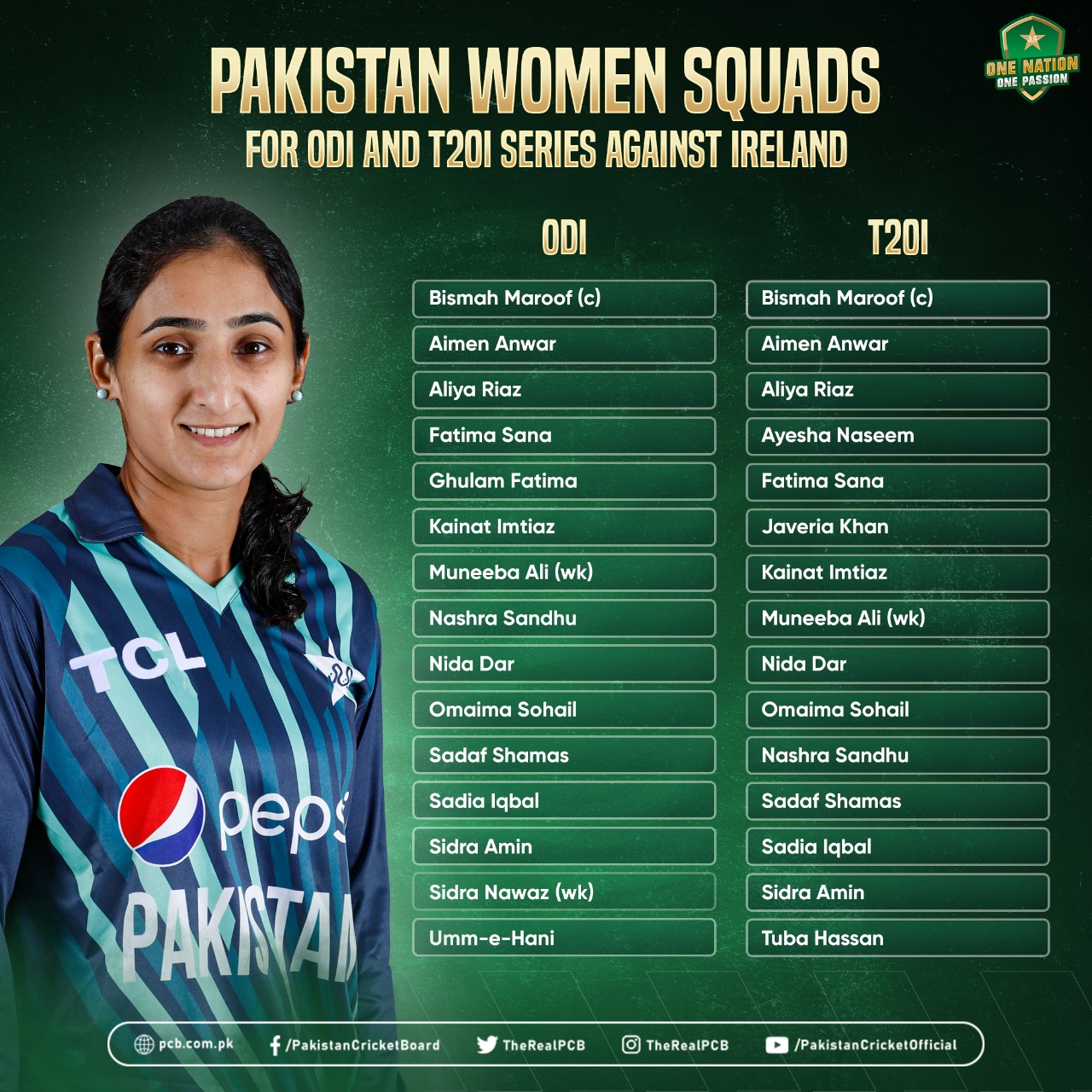 Fatima Sana returns to the national side for series against Ireland