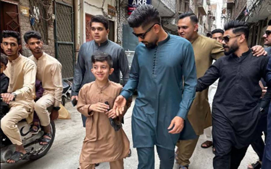 Captain Babar Azam reached his childhood neighborhood to celebrate Eid.