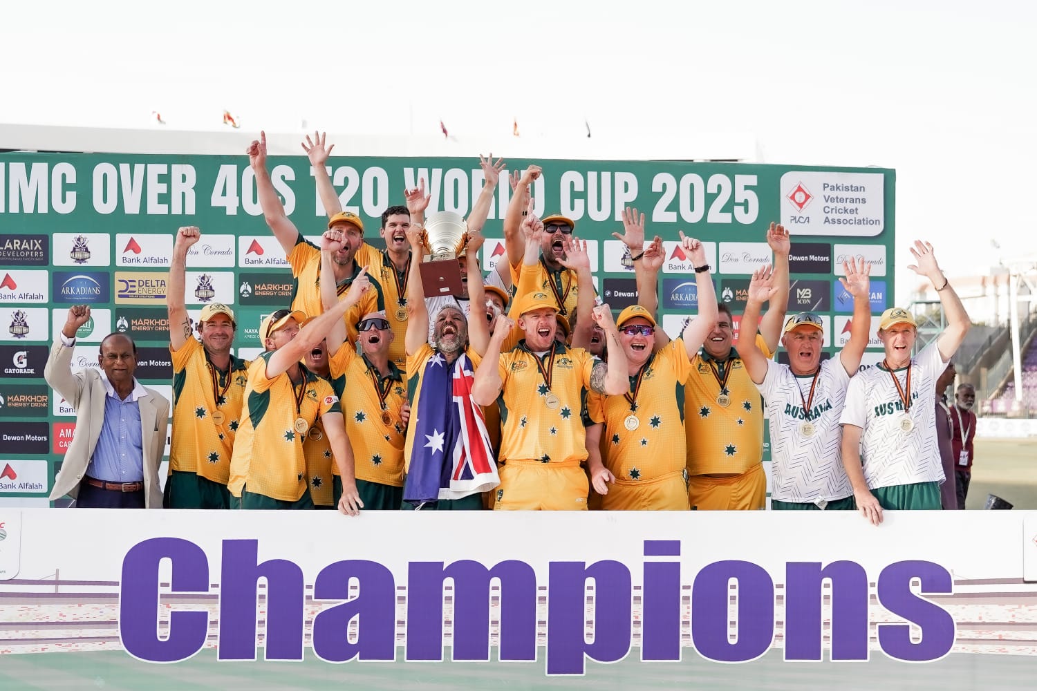 Australia Crowned IMC Over-40s T20 World Champions after 7-Wicket Win over Pakistan in the Final.